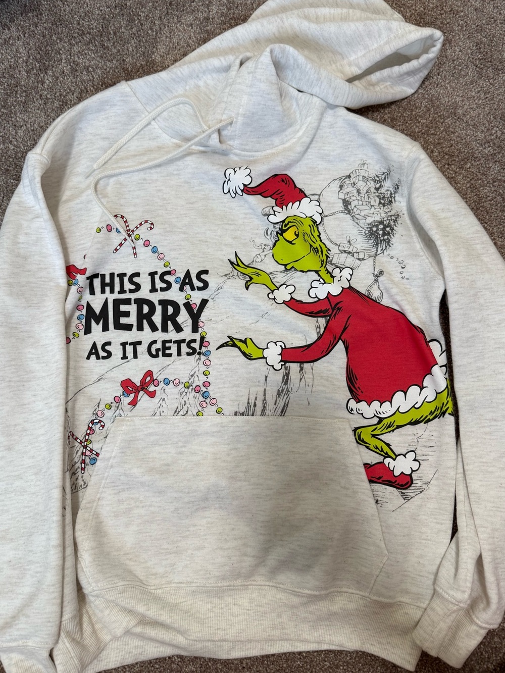 Women's Cream Grinch Graphic Hoodie Sweater - Festive Holiday Pullover